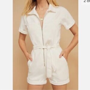 REFORMATION RENEWED WHITE DENIM SHORTS JUMPSUIT‎ SIZE 0 ECO FRIENDLY